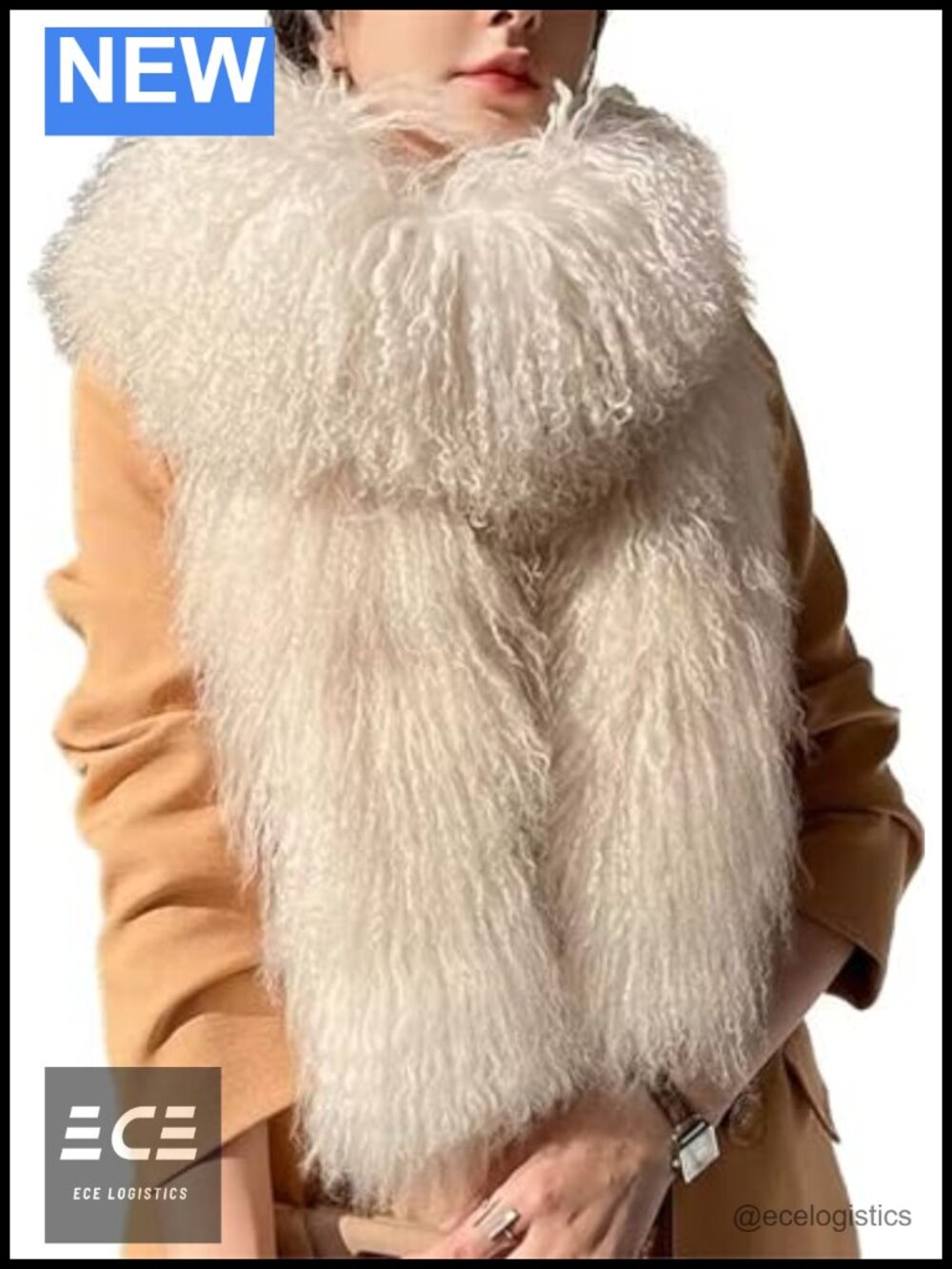 Real Mongolian Lamb Fur Long Fluffy Scarf Curly Winter Wrap Shawl